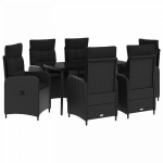 Sofa Stalo Rinkinys su pagalve su pagalve 7 pcs Juoda