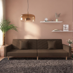 Dvivietė sofa-lova dvejomis pagalvėmis, rudos spalvos, audinys