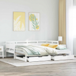 Lova su i&scaron;traukiama dalimi/stalčiais be čiužinio balta 80x200cm