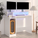 Ra&scaron;omasis stalas su LED, baltas, 97x45x90cm, mediena, blizgus