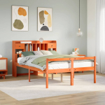 Lova su knygų spinta be čiužinio, ruda, 140x200cm, pu&scaron;is