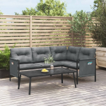 Kampinė sodo sofa, antracito spalvos, plienas ir tekstilenas