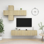 Televizoriaus spintelių komplektas, 7 dalių, ąžuolo, mediena