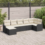Sodo Sofų Rinkinys su pagalve 7 pcs Juoda ir balta Poli ratanas