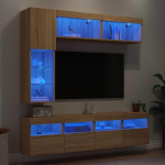 Sieninės TV spintelės su LED lemputėmis, 7vnt., ąžuolo spalvos