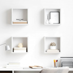Sieninės lentynos, 4vnt., baltos, 26x15x26cm, kubo formos