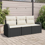Sodo Sofų Rinkinys su pagalve 3 pcs Juoda Poli ratanas