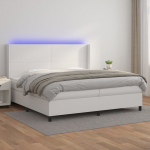 Lova su spyruoklėmis/čiužiniu/LED, balta 200x200cm dirbtinė oda