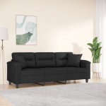Trivietė sofa su pagalvėmis, juoda, 180cm, mikropluo&scaron;to audinys