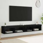 TV spintelių komplektas su LED Juodas ąžuolas Apdirbta mediena
