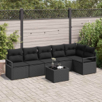 Sodo Sofų Rinkinys su pagalve 7 pcs Juoda poliratanas
