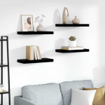 Pakabinamos sieninės lentynos, 4vnt., juodos, 50x23x3,8cm, MDF