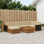 Lauko sofos komplektas su pagalve 7 pcs Natūralus ir bežinis