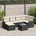Sodo Sofų Rinkinys su pagalve 7 pcs Juoda ir balta Poli ratanas