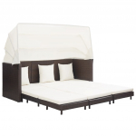 I&scaron;traukiama trivietė sofa-lova su stogeliu, ruda, poliratanas