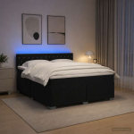 Lova su čiužiniu ir LED ap&scaron;vietimu Juoda 140 x 190 cm Aksomas