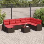 Sofos komplektas su pagalve 9 pcs Ruda ir raudona poliratanas