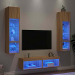 Sieninė TV sekcija su LED, 6 dalių, ąžuolo, apdirbta mediena