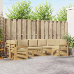 Lauko sofos komplektas 6 pcs Balta ir Bežė 304 x 128,5 x 73 cm