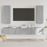 TV spintelių komplektas, 5 dalių, pilkas ąžuolo, mediena