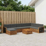 Lauko sofos komplektas su pagalve 9 pcs Natūralus ir antracitas