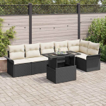 Sodo Sofų Rinkinys su pagalve 7 pcs Juoda Poli ratanas