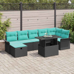Sodo Sofų Rinkinys su pagalve 8 pcs Juoda Poli ratanas