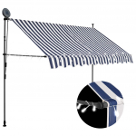 Rankinė i&scaron;traukiama markizė su LED, mėlyna ir balta, 300cm