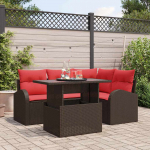 Sodo Sofų Rinkinys su pagalve 5 pcs Ruda Poli ratanas