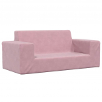 Dvivietė vaiki&scaron;ka sofa, rožinės spalvos, mink&scaron;tas pliu&scaron;as