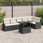 Sodo Sofų Rinkinys su pagalve 7 pcs Juoda Poli ratanas