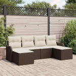 Sodo Sofų Rinkinys su pagalve 6 pcs Ruda ir balta Poli ratanas