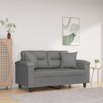 Dvivietė sofa su pagalvėmis, pilka, 120cm, mikropluo&scaron;to audinys
