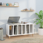 Vinilinių plok&scaron;telių spintelė, balta, 100x38x48cm, mediena