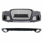 Front Bumper suitable for Audi A6 4G Facelift (2015-2018) and Rear Bumper Valance Diffuser With Exhaust Tips RS6 Design