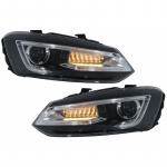 Headlights suitable for VW Polo MK5 6R 6C 61 (2011-2017) LED Light Bar Devil Eye Look RHD
