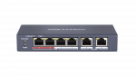 6 prievadų, 4 PoE prievadų komutatorius Hikvision DS-3E0106P-E/M