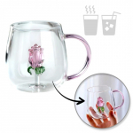 Stiklinė su tulpe viduje ir rožine rankenėle SZK129 (400ml) Stiklinė su tulpe viduje ir rožine rankenėle SZK129 (400ml)