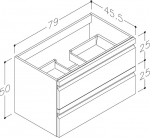 TERRA, vonios spintelė 2 stalčiai 80 cm, Balta blizgi