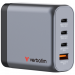 Verbatim 32203 GaN Įkroviklis 140W 4-Port, USB-A/USB-C, EU/UK/US Plug, Pilka/Juoda