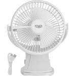 Adler Rechargeable Clip-on Desk Fan | AD 7342 | Table Fan | White | Diameter 15.5 cm | Number of speeds 3 | Oscillation | 5 W AD 7342w
