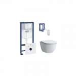 Potinkinis unitazo rėmas GROHE Rapid SL 5 in 1 + pakabinamas unitazas LAUFEN Pro Rimless su SLIM Slowclose dangčiu