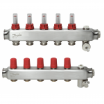 Reguliuoyama nerudijančio plieno grindinio &scaron;ildymo collectorius DANFOSS 5 žiedų su srauto matuokliais