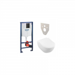 Potinkinio WC rėmo GROHE Solido su juodu mygtuku Even + VILLEROY & BOCH Subway 2.0 pakabinami unitazo rinkiniai (6 in 1)