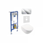 Potinkinio WC rėmo (4 in 1 Chrome) yra unitazo rinkinys villeroy & BOCH Subway 3.0 Twist flush su slow close dangčiu is keramiko