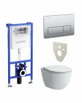 Potinkinis unitazo rėmas LAUFEN 4 in 1, nerūdijančio plieno + pakabinamas unitazas LAUFEN Pro Rimless su SLIM Slowclose dangčiu