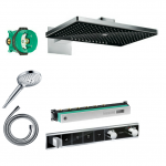 Potinkinis termostatinis du&scaron;as 5 in 1 komplekte HANSGROHE Rainmaker Select 460 3jet, juoda/chromuota