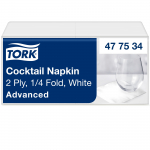 Servetėlės Tork (477534), kokteilių servetėlės, 2 sluoksniai, 200vnt., baltos spalvos