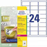 Lipnios etiketės Avery Zweckform, A4, atsparios drėgmei, 63.5x33.9mm, 24 etiketės lape, 20 lapų, matinės, baltos spalvos