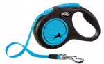 Automatinis &bdquo;Flexi New Neon&ldquo; &scaron;unų pavadėlis, juostinis, M dydis, mėlynas, 5 m